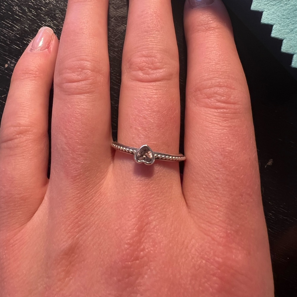 Pandora size 6 light pink heart ring. Sterling silver.